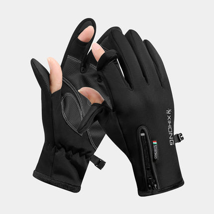 Zipper Gloves Autumn and Winter Cycling Mountaineering Warm Outdoor Sports Touch Screen Electric Vehicle Gloves Cold Protection Windproof and Waterproof