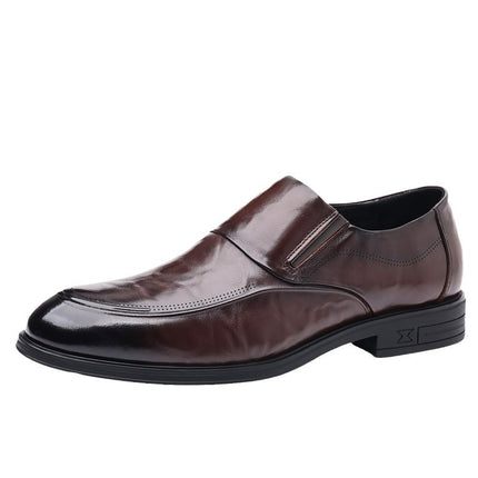 Leather shoes men's autumn and winter business formal wear genuine leather first layer cowhide pointed toe wedding bridegroom slip-on suit shoes