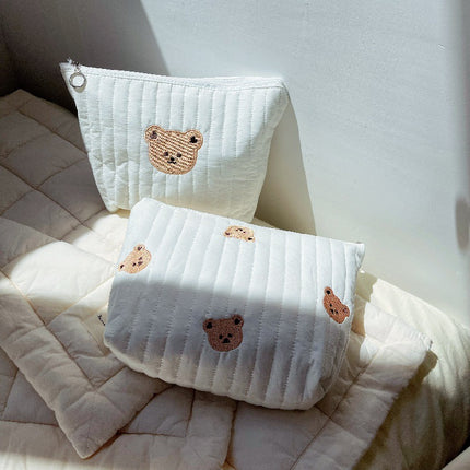 Ins Korean-style Handbag Quilted Embroidered Cosmetic Bag Multi-functional Diaper Bear Storage Bag Mummy Bag
