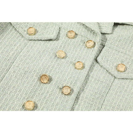 Mint Green Fresh Small Fragrance Style Woven Short Jacket for Women 2025 Spring and Autum New Double-Breasted Tweed Suit Trendy