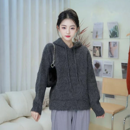 High-Proportion Suli Alpaca Wool Autumn and Winter Outerwear Hooded Sweatshirt Warm Coat Sweater Top Alpaca Wool Coat
