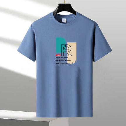 Heavy New Style Pure Short-sleeved T-shirt Men's Cotton Round Neck Cotton plus size Trendy Summer Youth Half-sleeved T-shirt Base Shirt