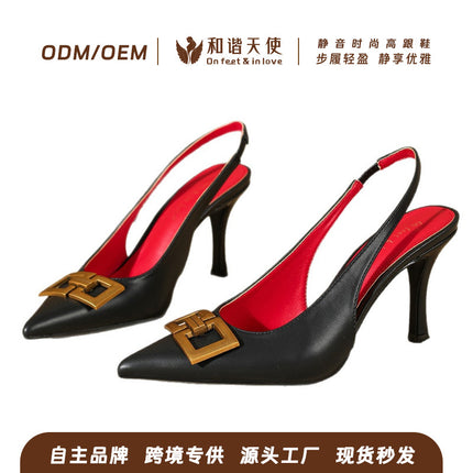 Simple and Casual Summer New High-Heeled Toe-Toe Sandals for Women, New French Pointed-Toe One-Line Shoes with Stiletto Heels and Hollow Backs