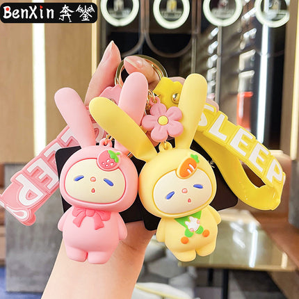 Original Inflatable Vertical Ears Rabbit Silicone Decompression Keychain Car Exquisite Couple Backpack Hanging Ornaments Business Gifts