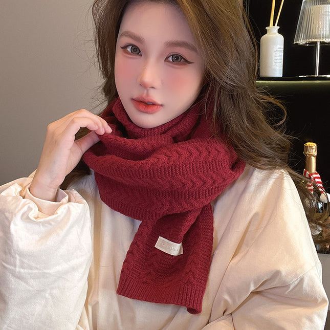 Soft Waxy Knitted Scarf Women's Winter Warm Knitted Scarf Student Sweet All-match Cold-proof Wool Letter Scarf for Men