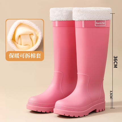 Women's Extra Tall 36cm Chinese Style Red Rubber Shoes for Happy Events, Women's Shoes for Urban Commuting, Sweet and Sassy Long Rain Boots