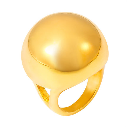 French retro chubby spherical ring personality exaggerated design stainless steel plated 18k real gold ring wholesale