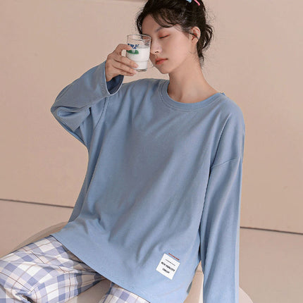 Factory wholesale live fashion spring and autumn cotton pajamas women's cute simple wind long sleeve trousers home clothes suit