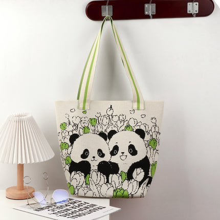 Large-Capacity Tote Bag, Shoulder Bag, Souvenir Gift, Versatile Backpack, Popular Spring and Summer Panda Grandpa Cartoon Knitted Bag