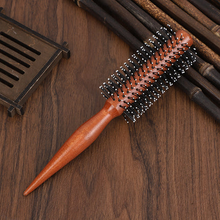 Curly Hair Comb for Women and Men, Wooden Curling Comb, Blow-Dry Styling Comb with Inner Buckle, Barber Shop, Hair Salon, Professional Cylinder Roller Comb