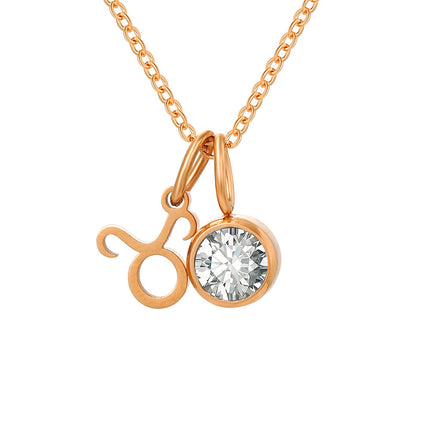Cross-Border European and American Twelve Zodiac Signs Three-Dimensional Fashion Necklace, Light Luxury Colorful Rhinestone Birthstone Necklace, Stainless Steel Jewelry