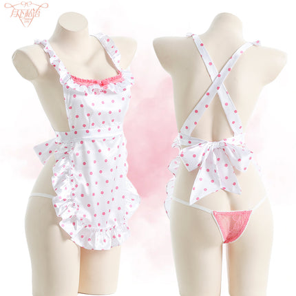 Sexy Lingerie 2024 New Sexy Free Wave Dot Kitchen Apron Maid Dress Sexy Uniform cosplay Women