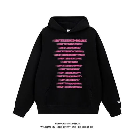American-style retro printed fuzzy letter printed hooded sweater men's and women's street fashion brand loose lazy hoodie