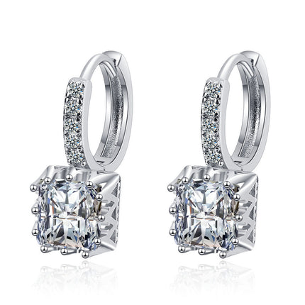 Europe and the United States cross-border temperament inlaid square zircon diamond ear buckle simple sweet full diamond earrings female ear jewelry ear buckle e6437