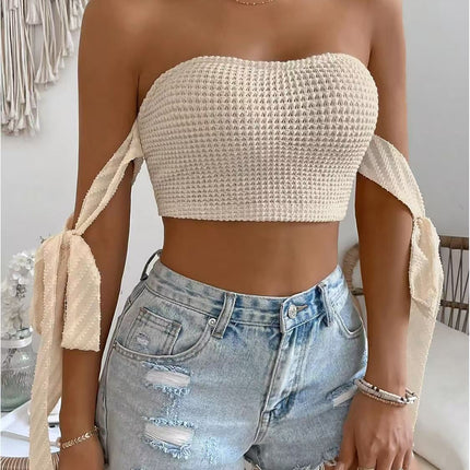 European and American Navel-Baring Tube Top, One-Piece Ribbon Wrap Top, Hot Girl Short Tube Top, Can Be Worn Outside, Fashionable and Sexy