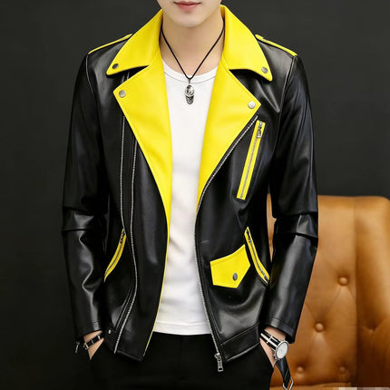 Spring and Autum Korean Style Motorcycle Leather Jacket for Men, Loose, Trendyy and Handsome Black American Fashion Brand Leather Jacket for Men 2025