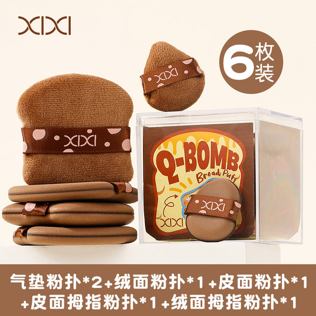 xixi Toast Powder Puff suit (6 Pack) Super Soft Wet and Dry No Powder Square Puff Cheap Makeup