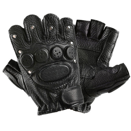 Goatskin Half-Finger Gloves, Genuine Leather Motorcycle Gloves, Outdoor Riding Gloves, Non-Slip, Protective, Breathable, and Wear-Resistant