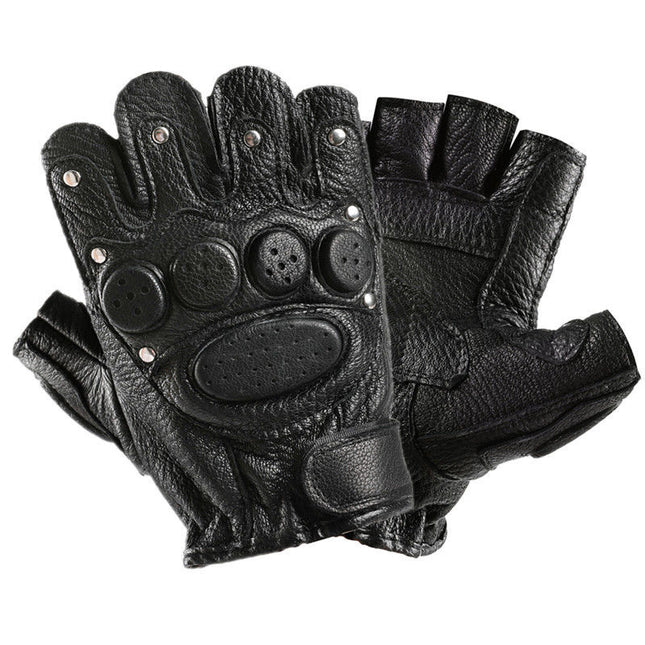 Goatskin Half-Finger Gloves, Genuine Leather Motorcycle Gloves, Outdoor Riding Gloves, Non-Slip, Protective, Breathable, and Wear-Resistant