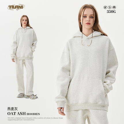 Tilani Men's Clothing 2026 Spring and Autumn Solid Color Basic Sports Suit American Style Trendy Brand Fleece-Lined Thickened Sweatshirt and Sweatpants