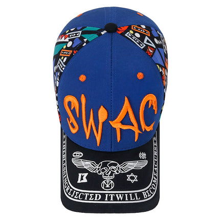 Men's Korean-Style Graffiti Print Baseball Cap with 3D Embroidery, Duckbill Cap for Autumn Outdoor Sun Protection and Shading, Also Suitable for Women