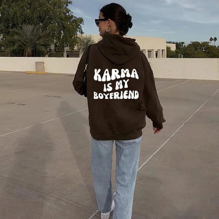 Foreign Trade Women's Velvet Sweatshirt Letter Slogan Printed Kangaroo Flap Pocket Pants Drawstring Print Hoodie Oversized