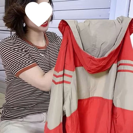 Contrast Color Splicing Hooded Sun Protection Clothing Women's Short 2025 Summer New Loose Long-Sleeved Sun Protection Clothing Thin Jacket