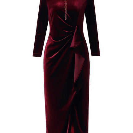 Zhili Lady Brand Women's Noble Elegant Stereo Cutting Pleated Waist Spring & Fall Bottoming Velvet Dress