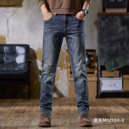 Men's Jeans Spring and Autumn Straight-Leg Trendy Classic Retro Cotton Stretch Comfortable Breathable Versatile Slim-Fit Pants Trendy Brand