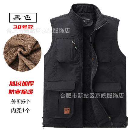 Winter clothing warm vest men's multi-pocket and velvet thickened leisure vest outdoor travel mountaineering outdoor winter wear cold clothing