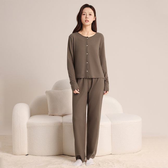 Autumn and Winter Women's Warm Pajamas, Heated Velvet Cardigan with Vest, Three-Piece Set, Simple and Comfortable Home Wear Set