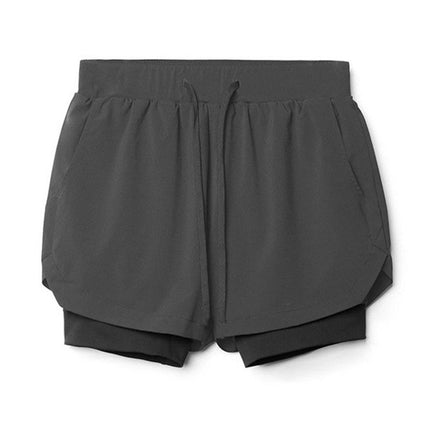 Crazy Muscle Men's Sports Casual Shorts Double Layer Fake Two-Piece Marathon Basketball Fitness Sweat-Wicking Quick-Dry Shorts