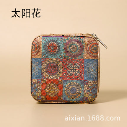 Cross-Border Portable Jewelry Storage Box, Retro High-End Jewelry Box, Earrings, Multi-Functional National Style Jewelry