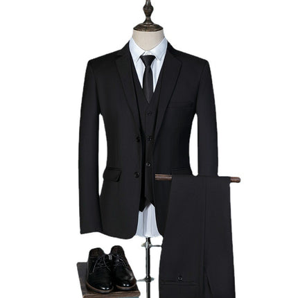 Suit Suit Men's Three-piece Suit Korean Style Slim Groom Plus Size Wedding Dress Casual Pure Color Small Suit Trendy