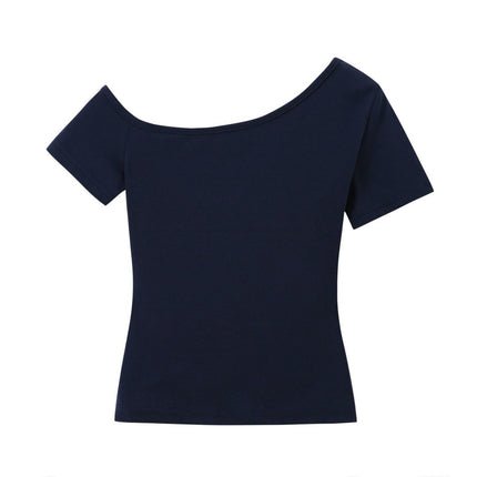 Pure Desire Style Off-Shoulder Short-Sleeve T-Shirt for Women, Summer Short Crop Top, Slim Fit, Stretchy, Versatile