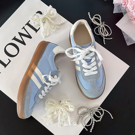 Women's Casual Sneakers in Stock for Spring and Summer, New Flat Color-Blocked Round-Toe Lace-Up Student Casual Sports Shoes
