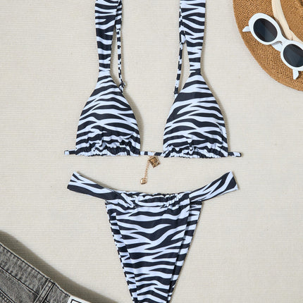 2025 European and American Split Swimsuit Female Sexy Lace-Up Printed New Bikini Two-Piece Backless Cross-Border Swimsuit for Women