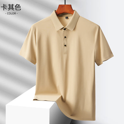2025 Summer Ice Silk Men's Polo Shirt Work Clothes Thin Business Casual Stretch Breathable Short Sleeve Couple Style