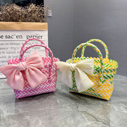 Plastic Woven Bow Basket Bag / Sac Panier Tressé Nœud Plastique