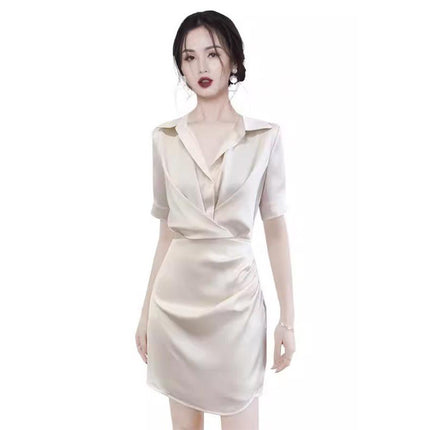 Tight waist slimming temperament goddess fan dress cross-border 2024 new socialite commuter shirt dress