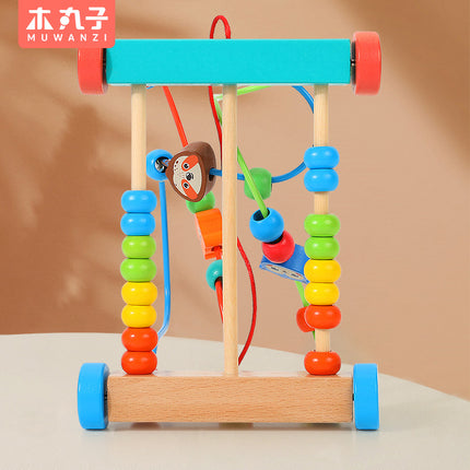 Children's Animal Bead Drag Car Multi-functional Drag Walking Car for Boys and Girls Baby 0-3 Years Old Wooden Toys