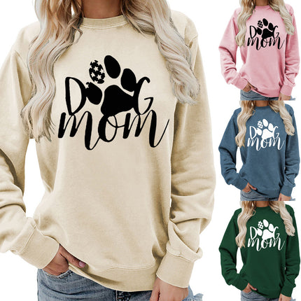 Amazon Source Dog Mom Printed Round Neck Women's Jacket Sweatshirt Autumn and Winter Jacket Casual Loose