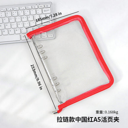 Japanese A5 Transparent Loose-leaf Black Glitter Zipper 6-hole Notebook Ins Style Star Chaser Ledger PVC Case