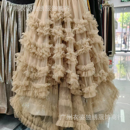 European and American French Romantic Heavy-Duty Ruffled Mesh Fluffy Skirt with Short Front and Long Back Asymmetrical Cake Skirt Fairy