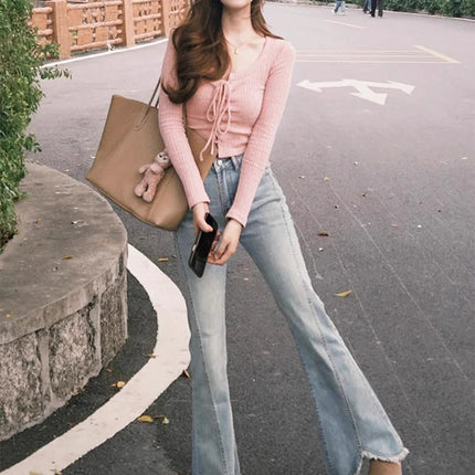 Spring 2025 American-style Stretch Rag Micro-flared Jeans Women's New Style Small Design High Waist Horseshoe Pants