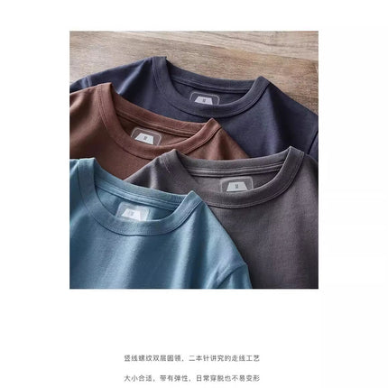 300g heavy brushed summer new washed cotton T-shirt short sleeve fashion trendy men's loose solid color men's bottoming shirt