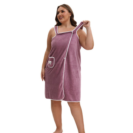 Cross-Border Large Size Coral Velvet Bath Skirt, Soft, Thickened and Absorbent, Cute Bow Pockets, Wearable Bath Towel Suspender Skirt
