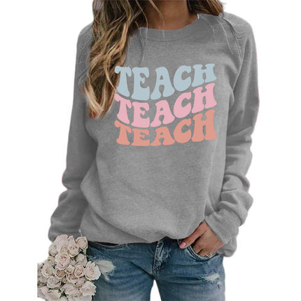 Amazon foreign trade source teach printed round neck jacket sweater European size European and American women's coat long sleeve autumn and winter