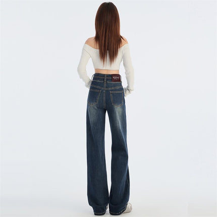 2024 Autumn and Winter New High Waist Double Buckle Slimming Stretch Narrow Straight Jeans for Women JEANS WOMEN