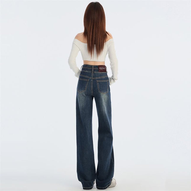2024 Autumn and Winter New High Waist Double Buckle Slimming Stretch Narrow Straight Jeans for Women JEANS WOMEN